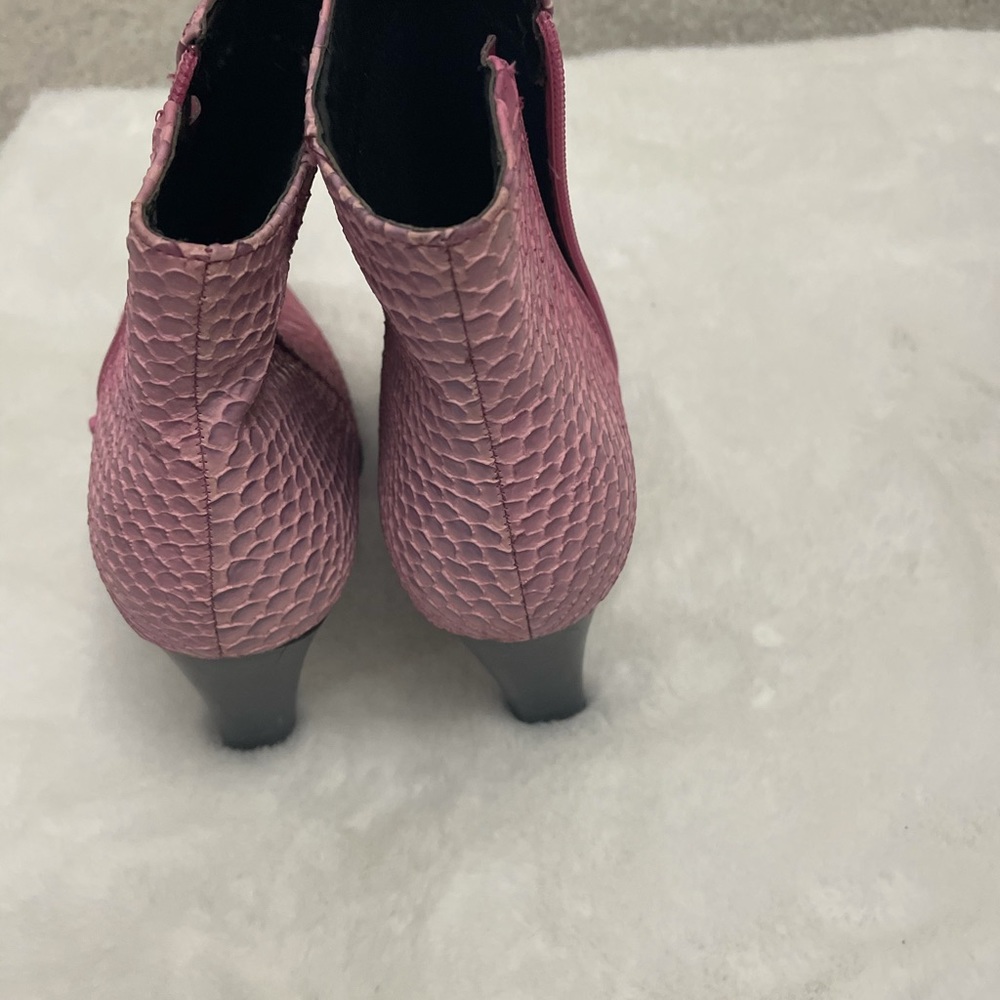 Pink Python-Embossed Leather Ankle Boots - Picture 7 of 10